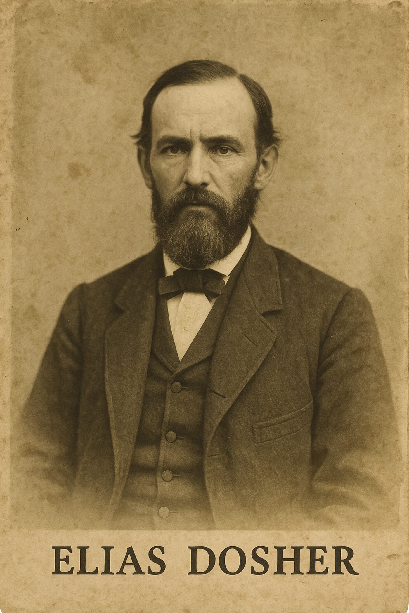 Cabinet card portrait of Captain Elias Dosher, a bearded man in a dark suit, circa 1860s